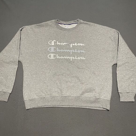 Champion Womens Long Sleeve Gray Crew Neck Cropped Sweatshirt Activewear XL‎ - Picture 1 of 6